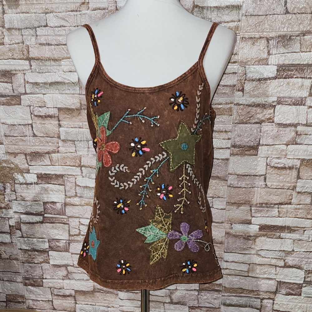 Rising International Embroidered Brown Floral Women’s Top